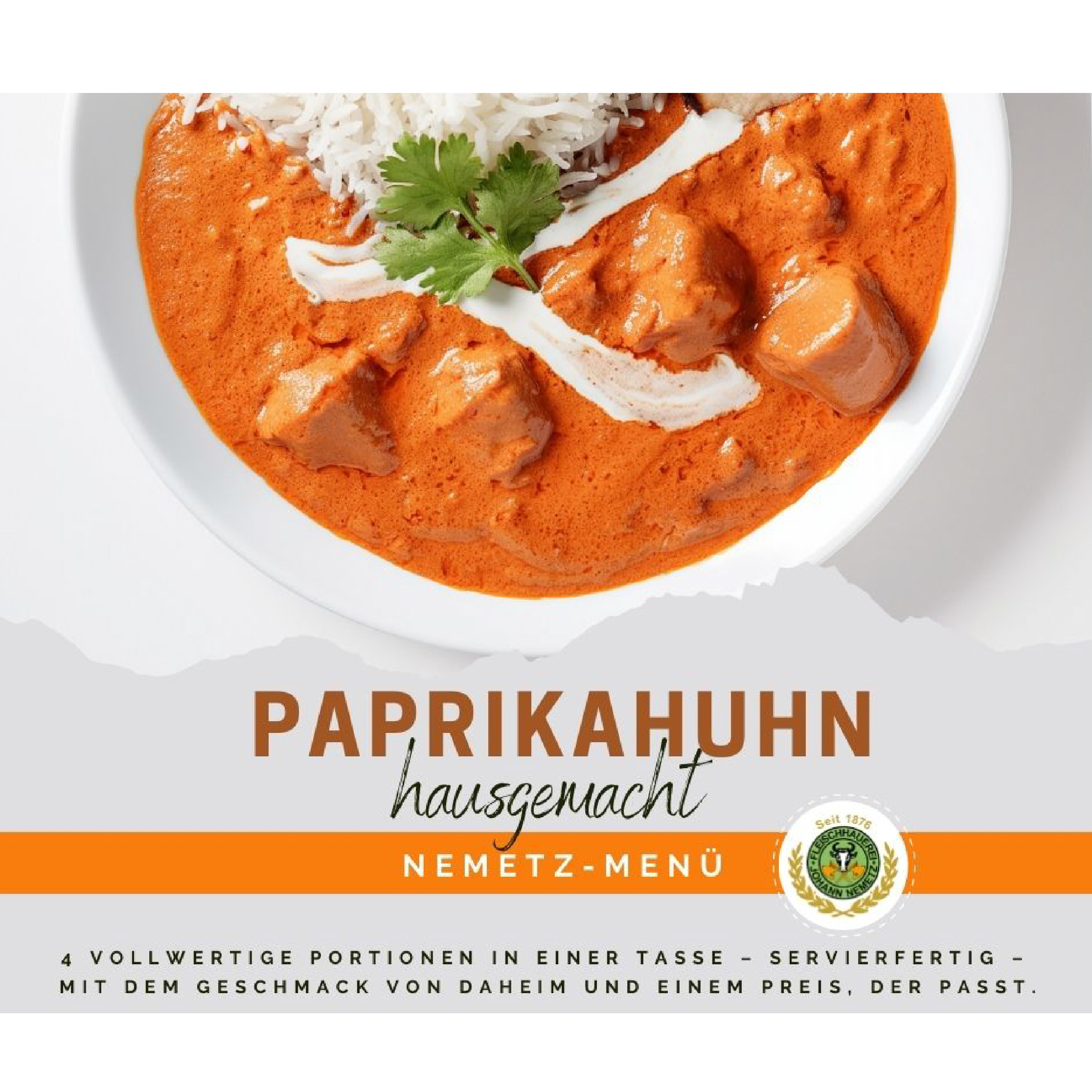 Hausgemachtes Paprikahuhn, 4 Portionen, fertig gekocht