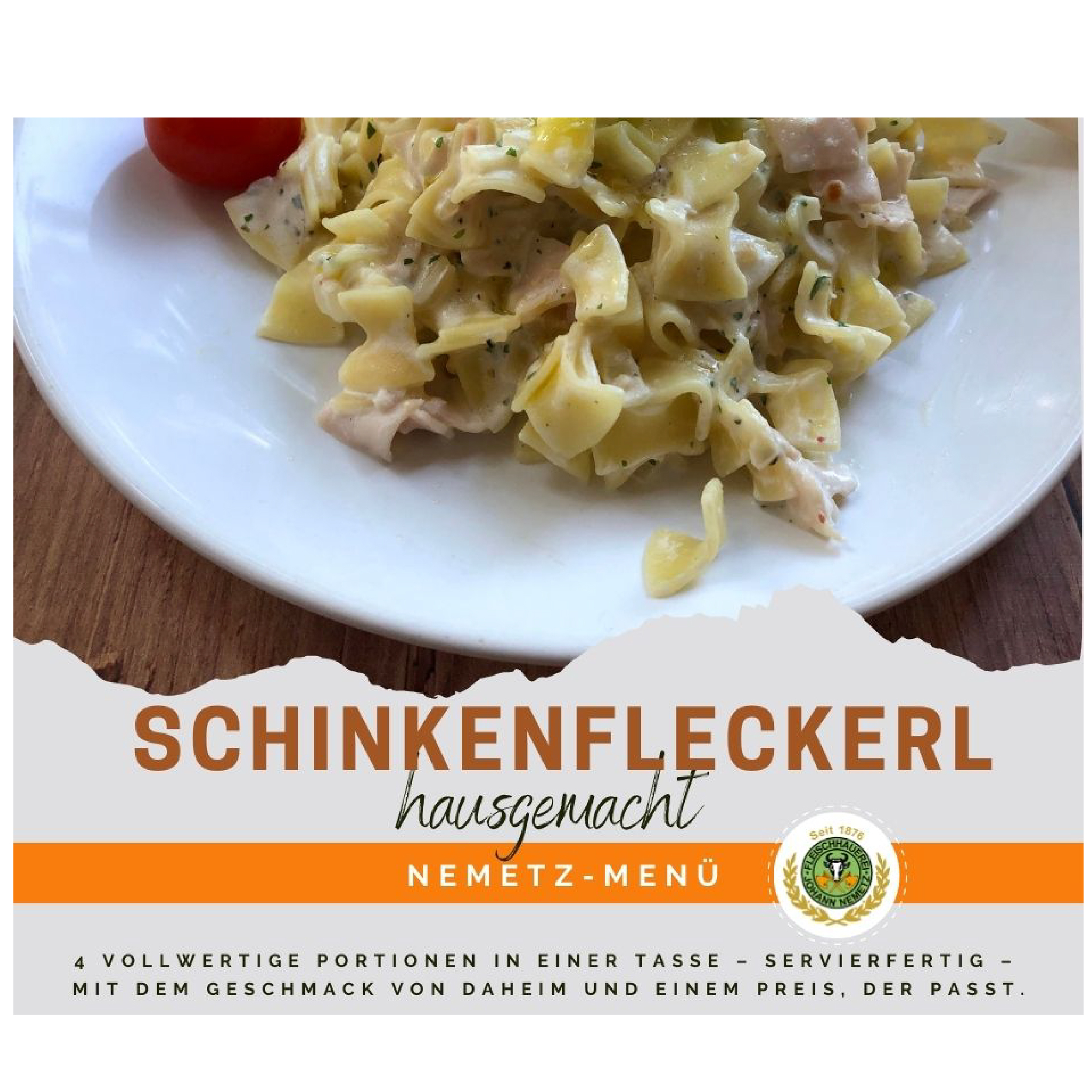 Hausgemachte Schinkenfleckerl, 4 Portionen, fertig gekocht
