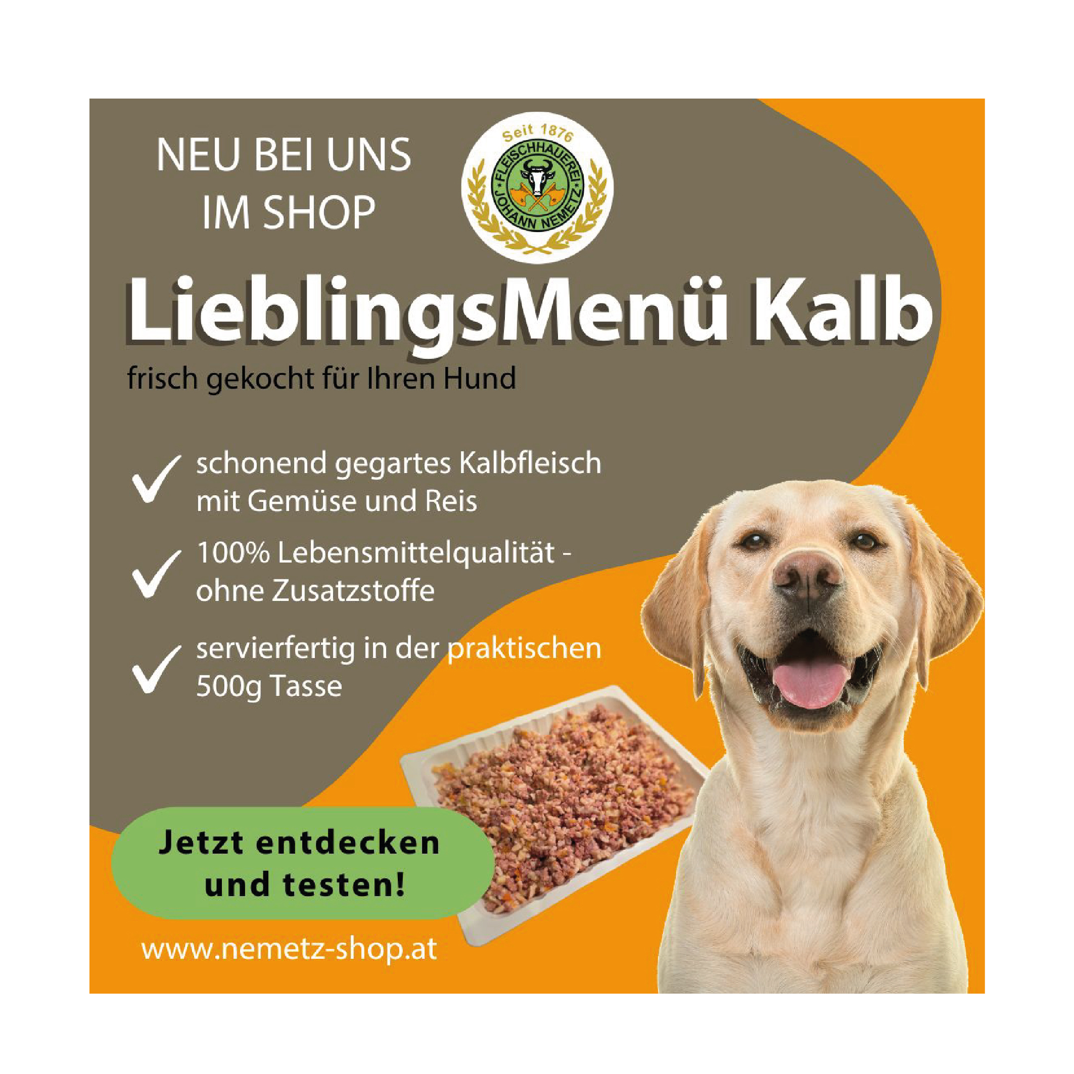 Hund Lieblings-Men KALB. Natrlich. Servierfertig.