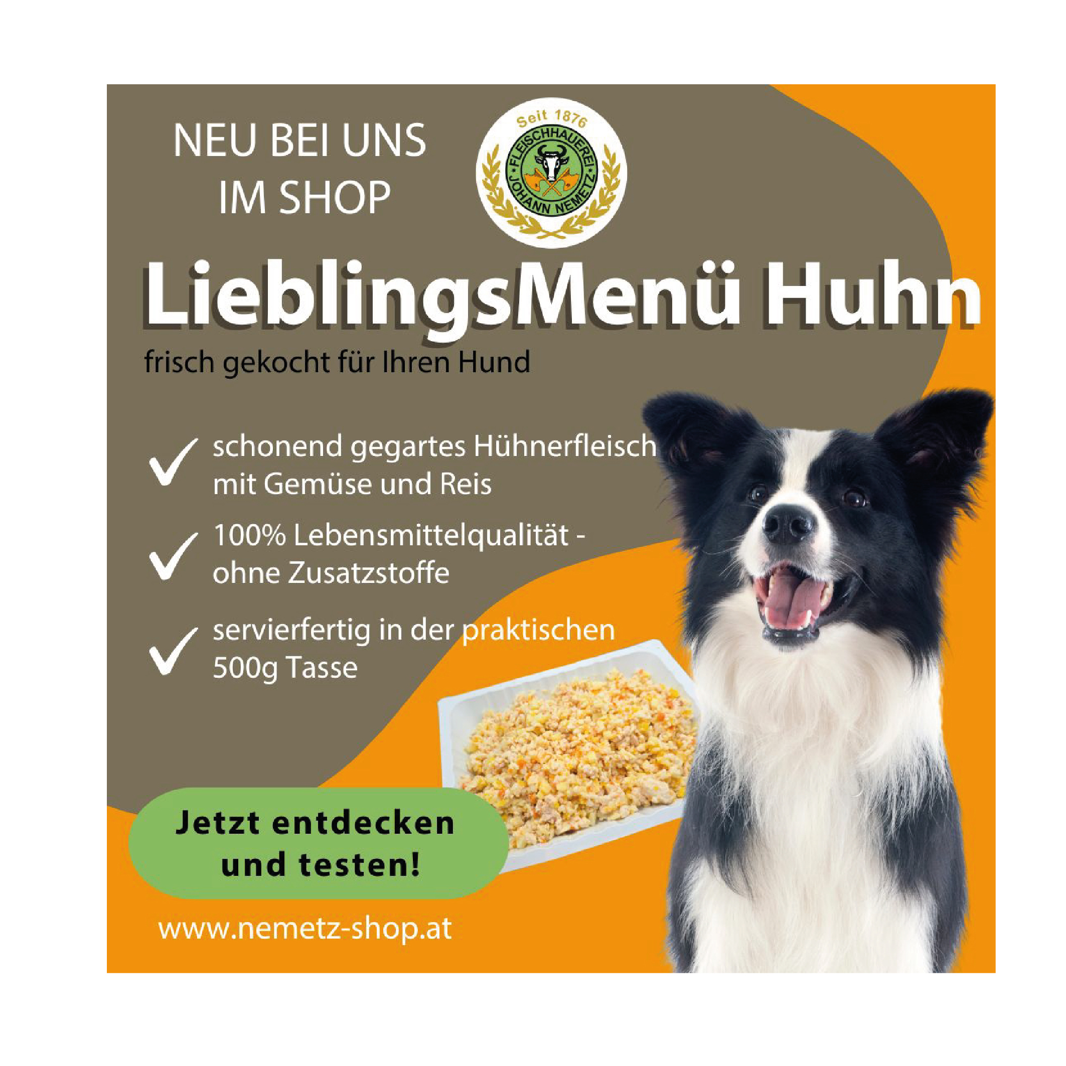Hund Lieblings-Men HUHN. Natrlich. Servierfertig.