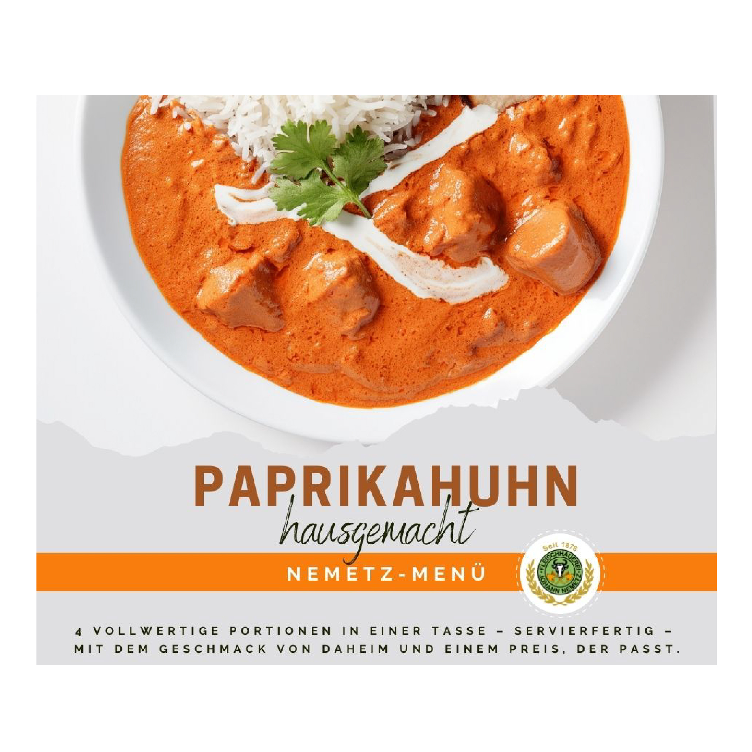 Hausgemachtes Paprikahuhn, 4 Portionen, fertig gekocht