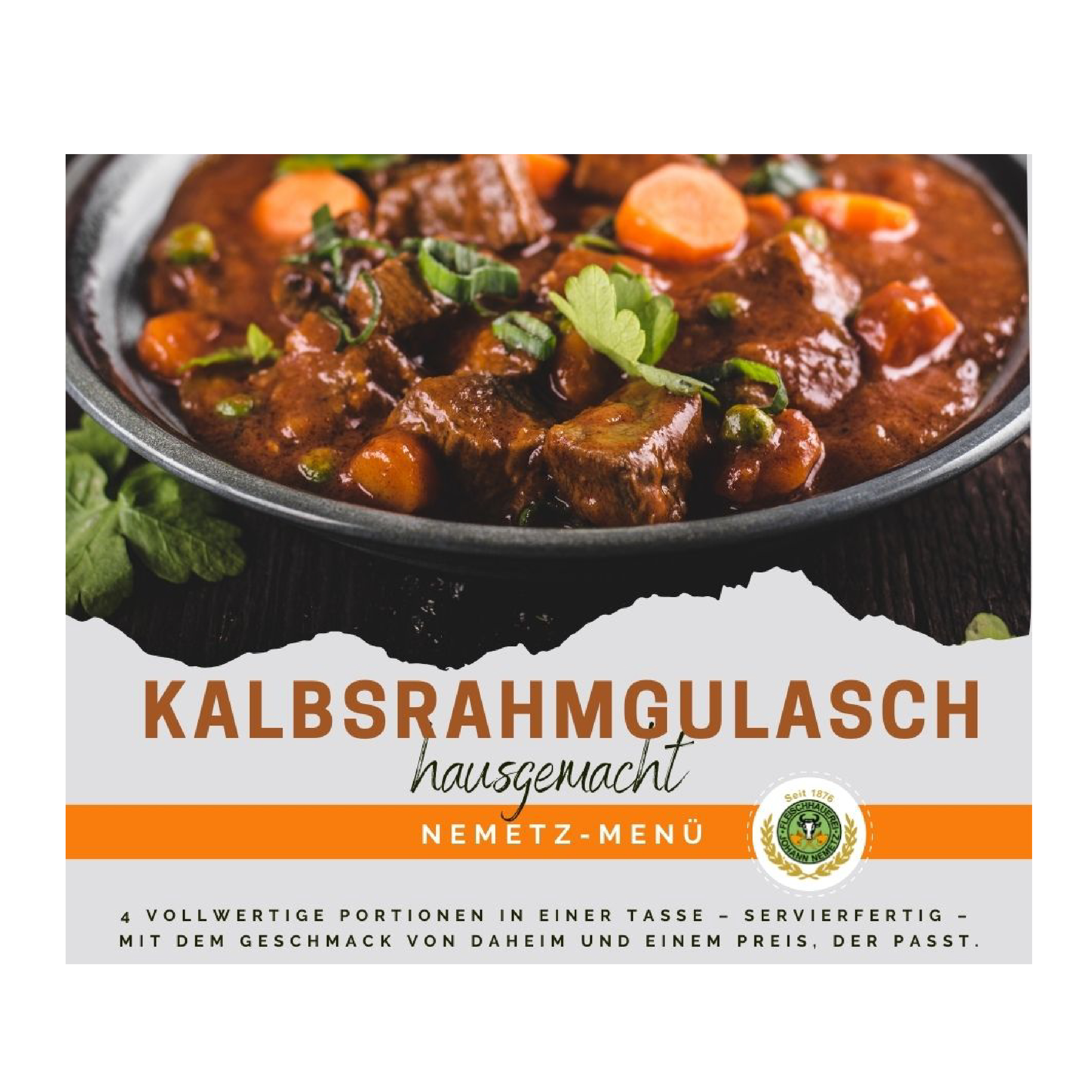 Hausgemachtes Kalbsrahmgulasch, 4 Portionen, fertig gekocht