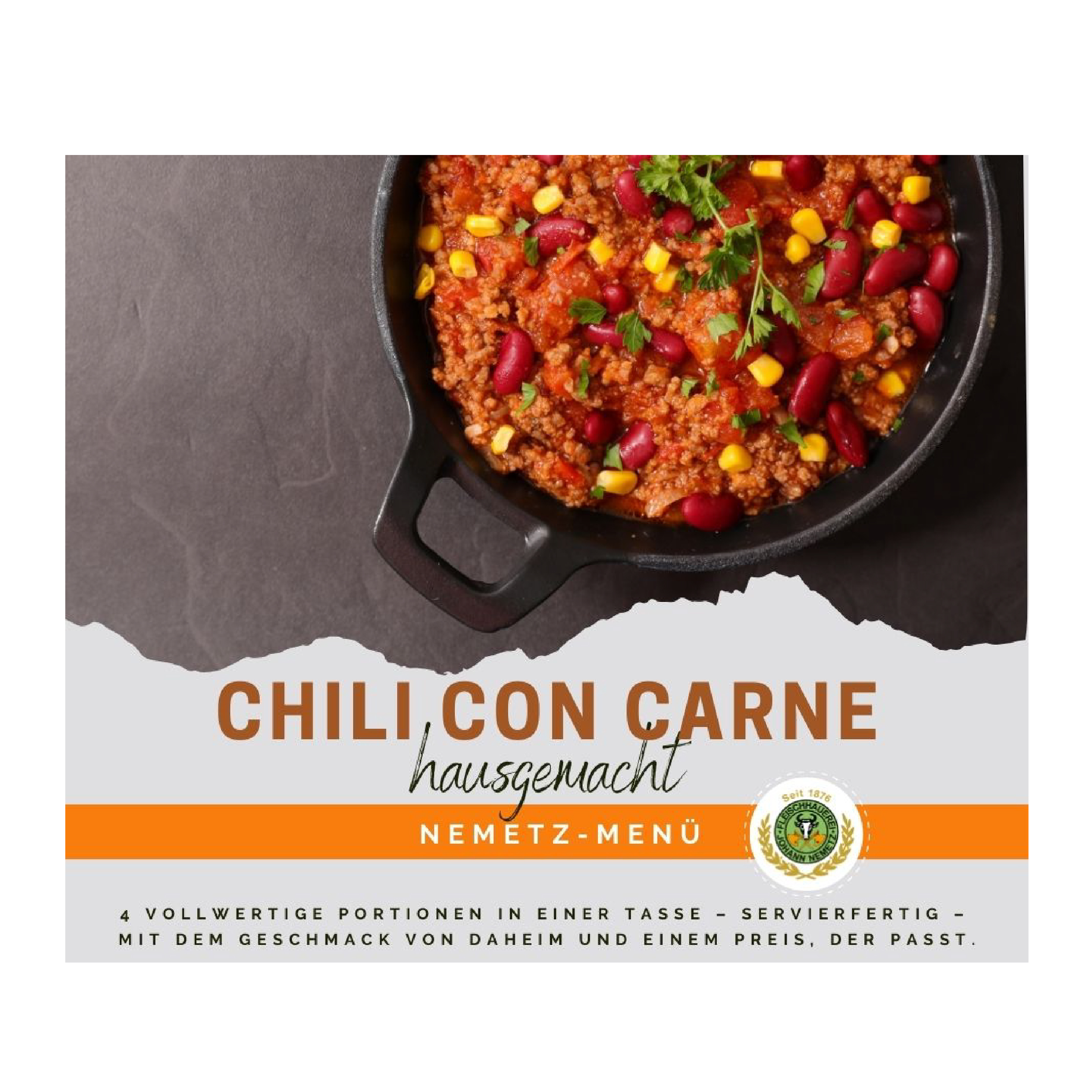 Hausgemachtes Chili con Carne, 4 Portionen, fertig gekocht