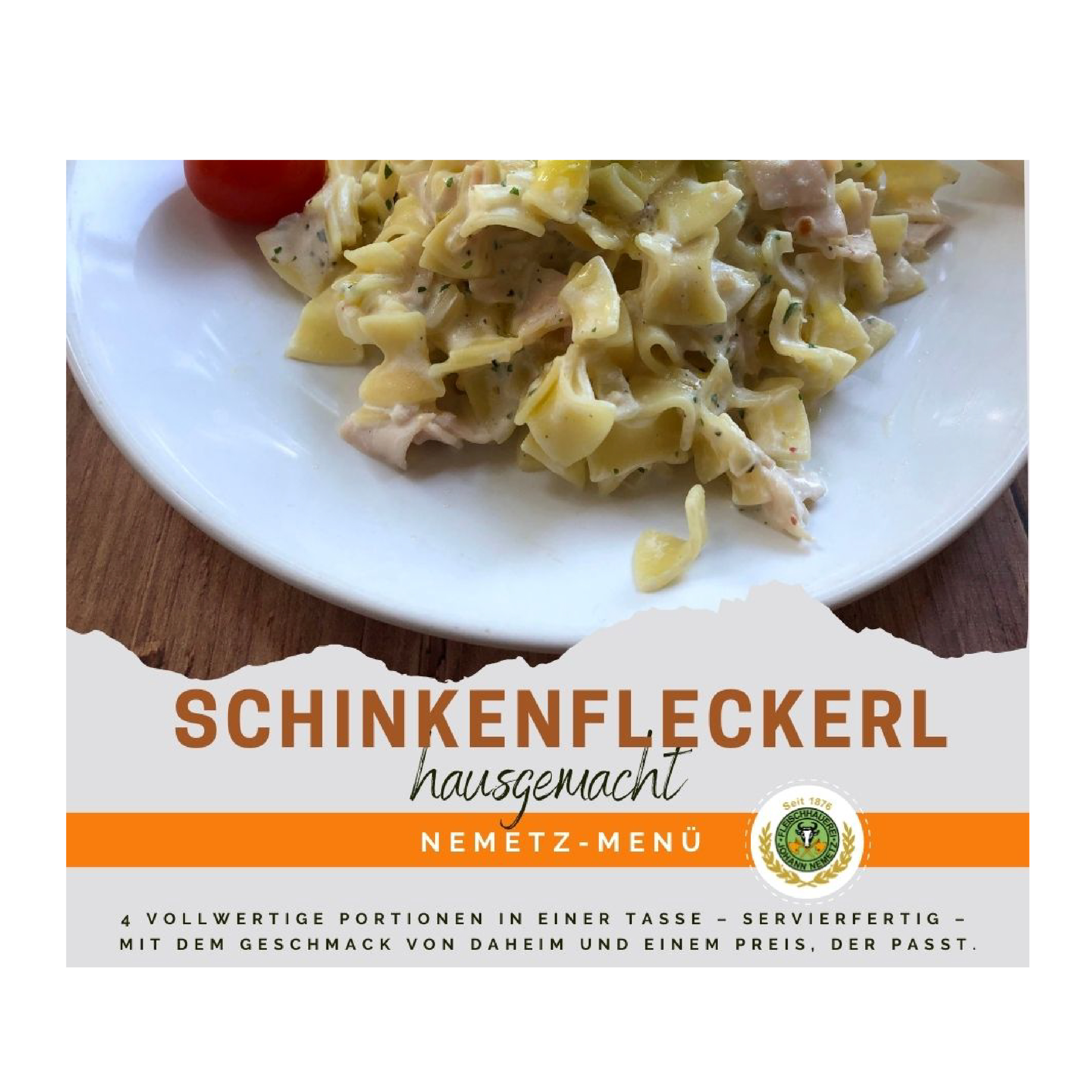 Hausgemachte Schinkenfleckerl, 4 Portionen, fertig gekocht